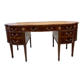Maitland-Smith Mahogany Partners Desk With Hidden Bookcase Cabinets For Sale