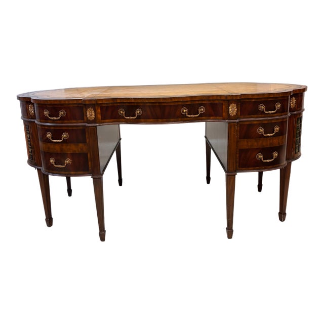 Maitland-Smith Mahogany Partners Desk With Hidden Bookcase Cabinets For Sale