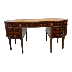Maitland-Smith Mahogany Partners Desk With Hidden Bookcase Cabinets