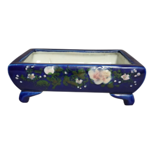 Antique Chinese Cobalt Blue Rectangular Porcelain Planter With Floral Enamels, Circa 1900
