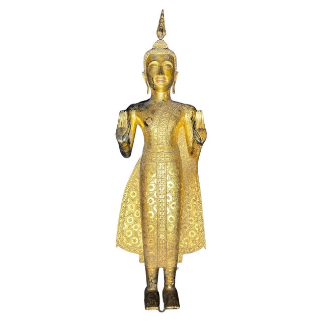 Asian Large Pang Ham Yati (Monday Buddha) Gilt Bronze Statue For Sale - Image 3 of 7