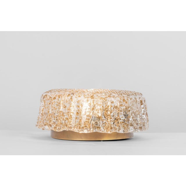 1 of 2 wonderful round murano flushmount or wall light by hillebrand leuchten, germany, 1970s. Thick textured amber murano...