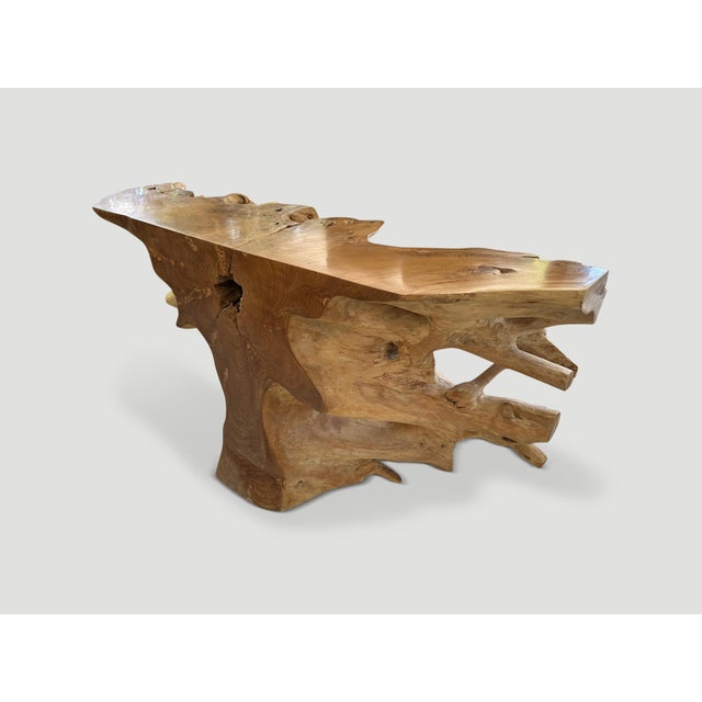 Contemporary Andrianna Shamaris Sculptural Teak Wood Console Table For Sale - Image 3 of 6