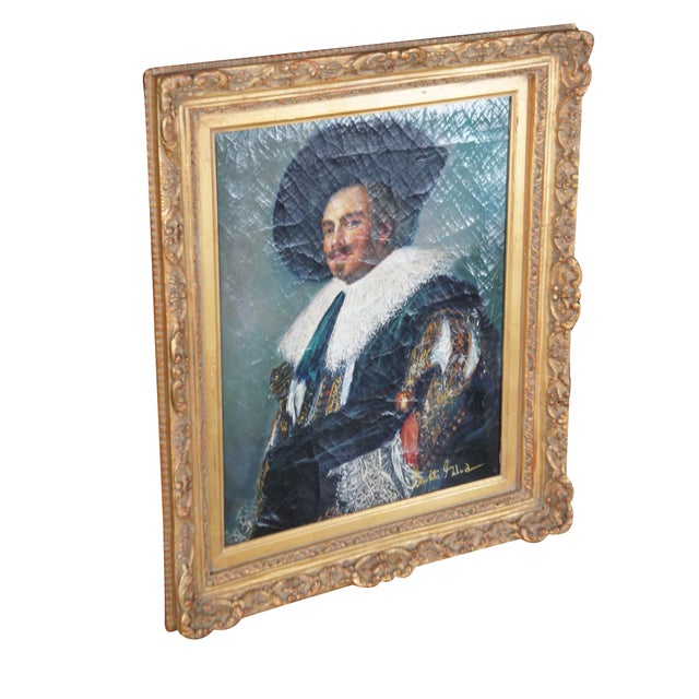 Contemporary school oil painting after the 1624 portrait The Laughing Cavalier by Dutch Golden Age painter Frans Hals. The...
