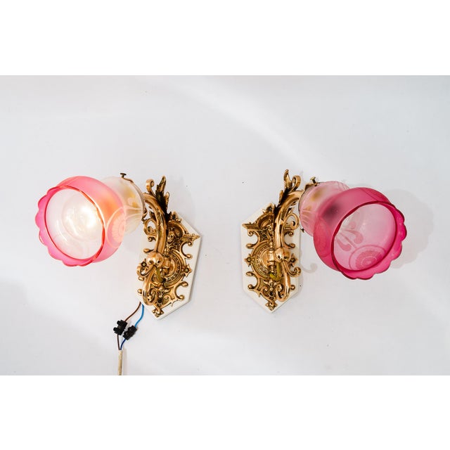 Historistic Bronze Wall Lamps with Glass Shades, Vienna, 1890s, Set of 2 For Sale - Image 17 of 17