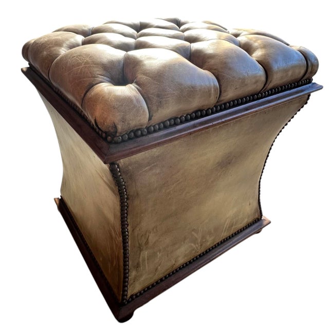 English Leather Upholstered Victorian Ottoman With Storage For Sale - Image 4 of 11