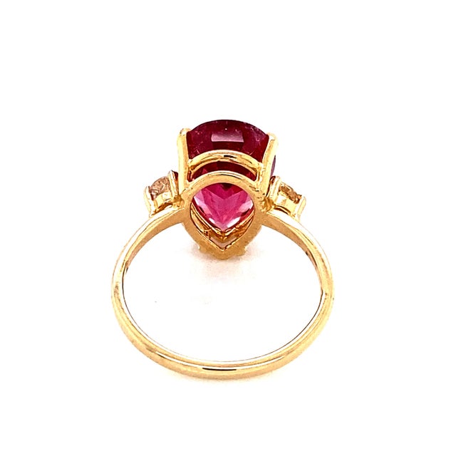 Traditional Sparkling Pinky/Red Rubelite & White Sapphires in 14k Gold Ring For Sale - Image 3 of 8