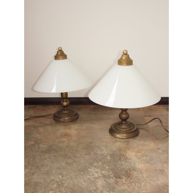 Gold Vintage Bedside Lamps in Brass and Glass, 1970s, Set of 2 For Sale - Image 8 of 11