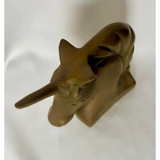 Mid-Century Modern Mid-20th Century Brass Unicorn Head Sculpture With Swept Mane For Sale - Image 3 of 6