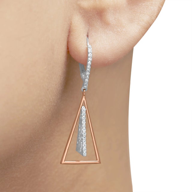 Haus of Brilliance 14K Rose and White Gold 3/8 Cttw Diamond Windchime Drop and Dangle Earring For Sale - Image 4 of 5
