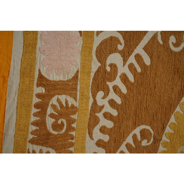 Yellow Brown Suzani Wall Hanging - Tribal Textile For Sale - Image 9 of 12