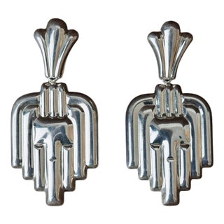 Vintage Art Deco Silver Earrings, Set of 2 For Sale