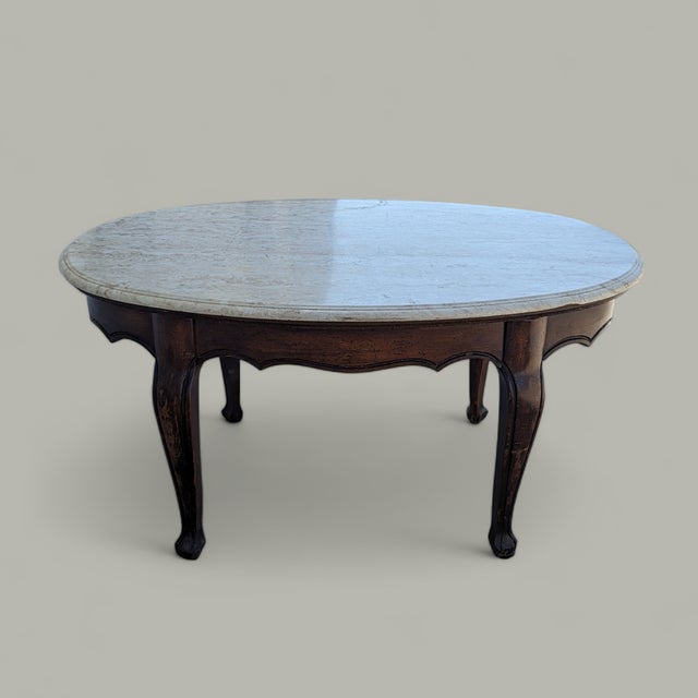 Vintage Faux Travertine-Top Coffee Table With Cabriole Legs, Marble For Sale - Image 13 of 15