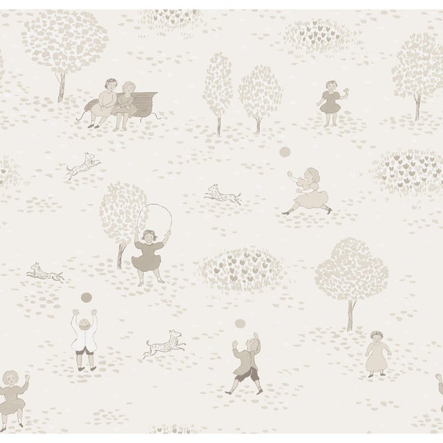 Art Deco Sample - Playing in the Park Wallpaper by Paule Marrot in Cream, Tonal For Sale - Image 3 of 3