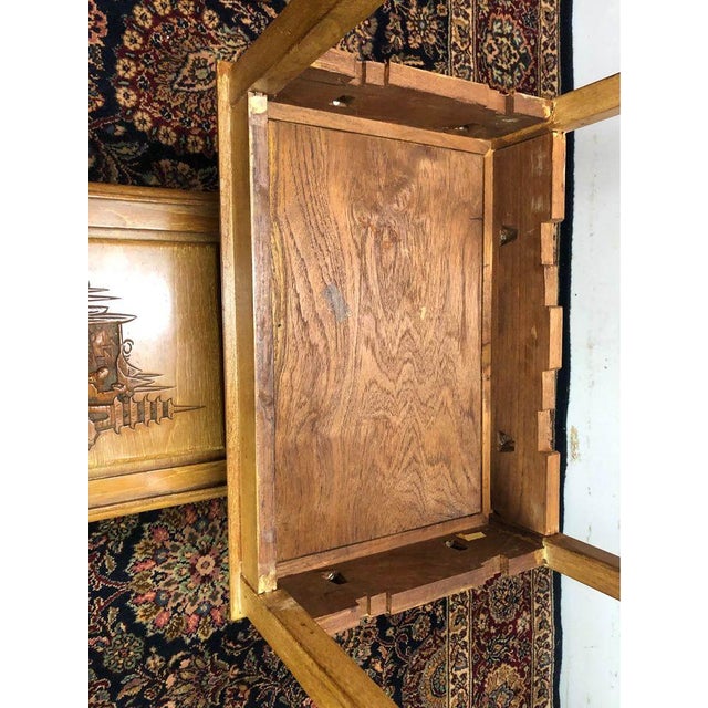 Brown Vintage Chinoiserie Style Teak Carved Nesting Tables - Set of 4 For Sale - Image 8 of 10