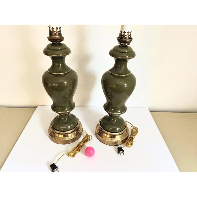 1960s Green Glass Column Lamps, Pair For Sale - Image 12 of 18