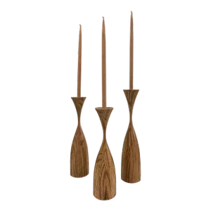 Early 21st Century Sculptural Hand Turned Wood Candlesticks by Artist Robert Rosand - Set of 3