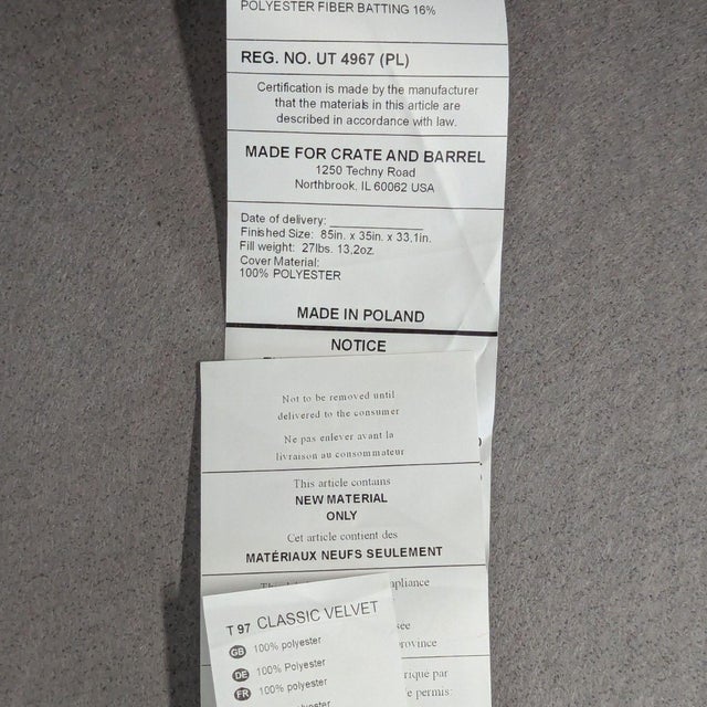 Dark Gray Sits for Crate and Barrel 3-Seat Dark Gray Sofa For Sale - Image 8 of 9