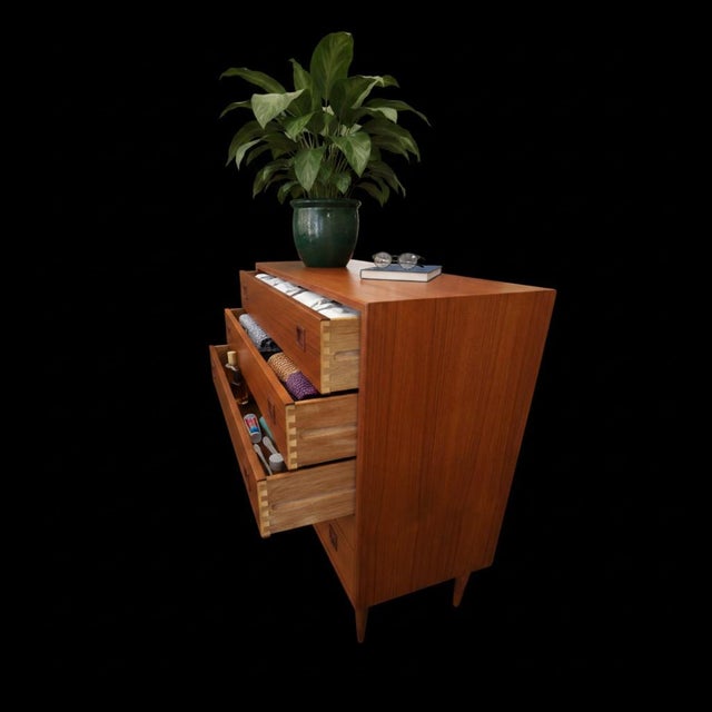 Brown Danish Wide Teak Chest of Drawers with Five Drawers, 1960s For Sale - Image 8 of 17