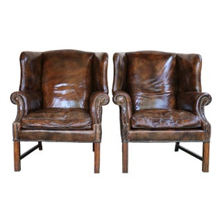 English Early 20th Century Leather Wing Chair For Sale