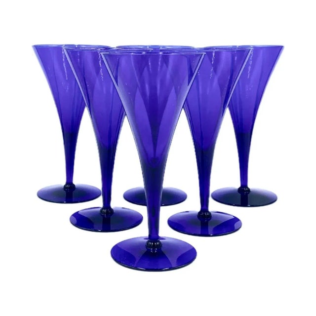 Set of 6 Vintage Cobalt Blue Champagne Flutes Glasses For Sale - Image 12 of 13