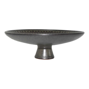Early 20th Century Clyde Burt Footed Tray Plate in Glazed Multicolored Stonewear