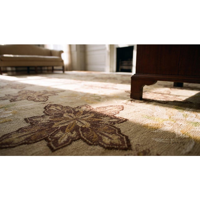 Textile 1880s Gray Geometric Antique French Needlepoint Rug 7'4" X 12'4" Flatweave Silk Carpet For Sale - Image 7 of 9