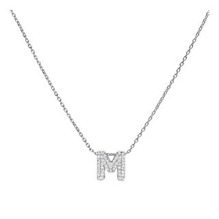 10K White Gold Diamond Accent "M" Initial Bubble Pendant Necklace For Sale