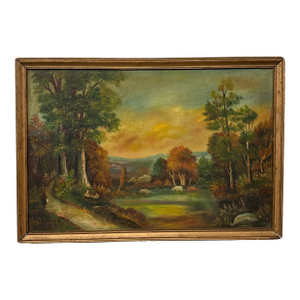 Circa 1958 H. Hansen "Picnic in Meadow" Original Painting, Framed