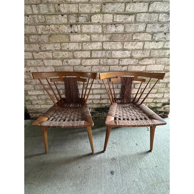 1950s Pair of Vintage, Edmond Spence Rush and Mahogany Chairs, Mexico 1950s For Sale - Image 5 of 18