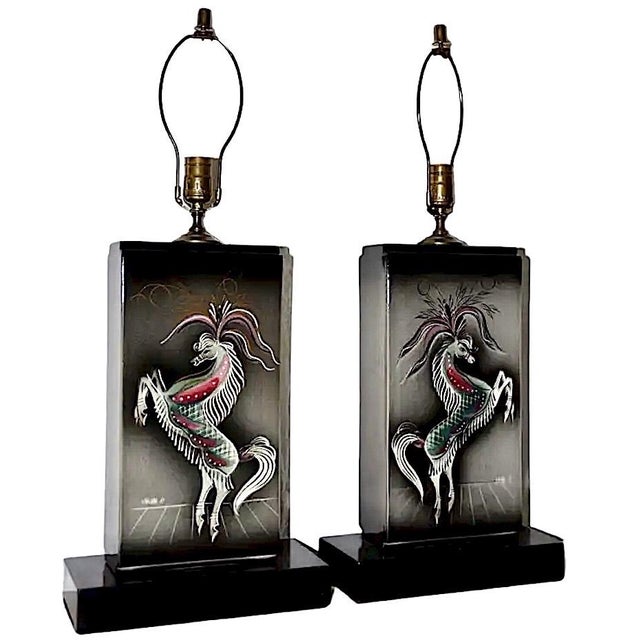 Mid-Century Modern Pair of Sascha Brastoff Hand-Painted Ceramic Lamps c.1960 For Sale - Image 3 of 8
