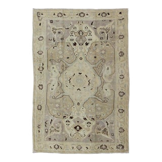 Earthy Vintage Turkish Oushak Rug With Multi-Medallions and Neutral Colors For Sale