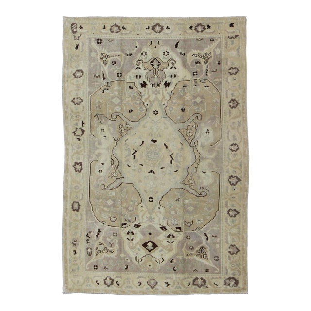 Vintage Turkish Oushak Rug With Beige, Taupe, and Soft Brown Tones For Sale