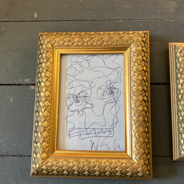 3 original ink drawings on paper 3.5 x 5 overall size with frame is 6 x 7.5 2 are signed 1 is signed on reverse Check out...