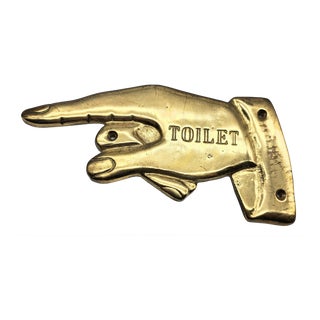 Vintage 1930s Toilet Solid Brass Hand Pointing Finger Sign For Sale