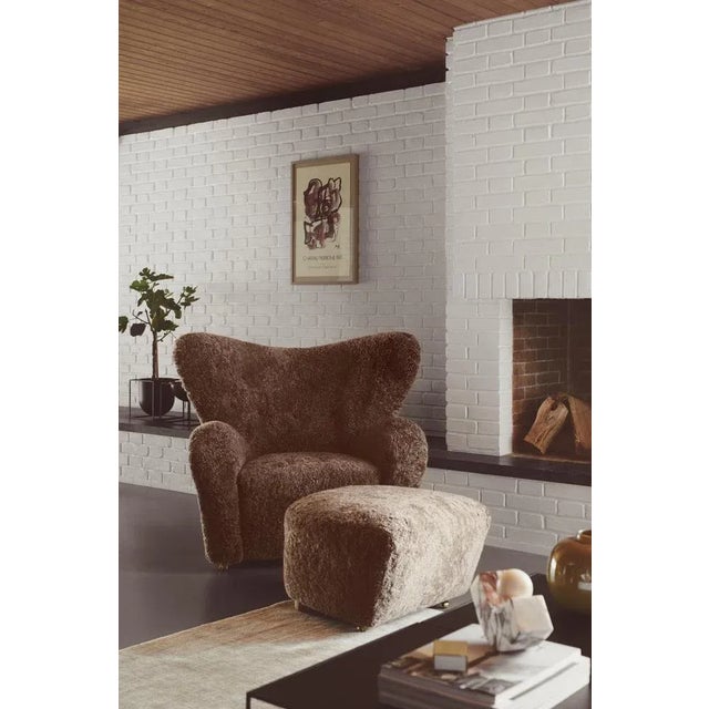 Set of Moonlight Smoked Oak Sheepskin the Tired Man Footstools by Lassen For Sale - Image 6 of 8