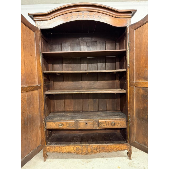 18th Century Country French Louis XV Style Chestnut Armoire With Bonnet Top, Circa 1790 For Sale - Image 9 of 14