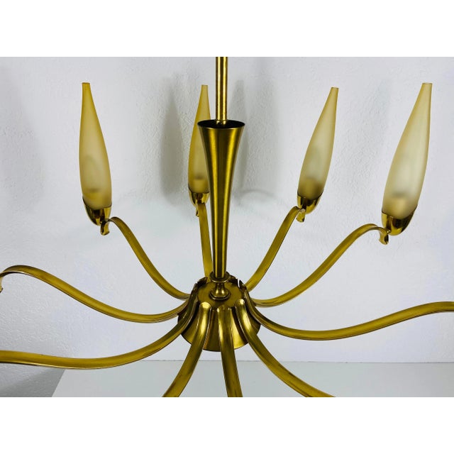Stilnovo Mid-Century Modern Italian Brass and Glass Chandelier, 1960s For Sale - Image 12 of 13