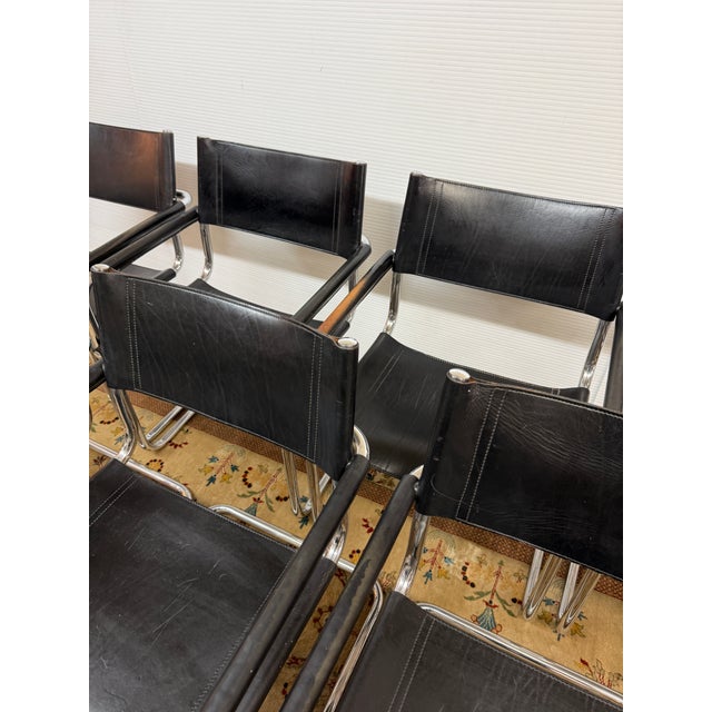 Mart Stam for Linea Veam 1970's S34 Leather Cantilever Armchairs , Set of 6 For Sale In San Francisco - Image 6 of 15