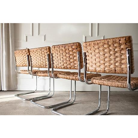 1970s Mid-Century Natural Woven and Chrome Cesca Cantilever Dining Chairs, Set of Four For Sale In Minneapolis - Image 6 of 14