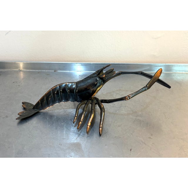 1960s large coppery brass shrimp figurine/statue. Excellent condition.