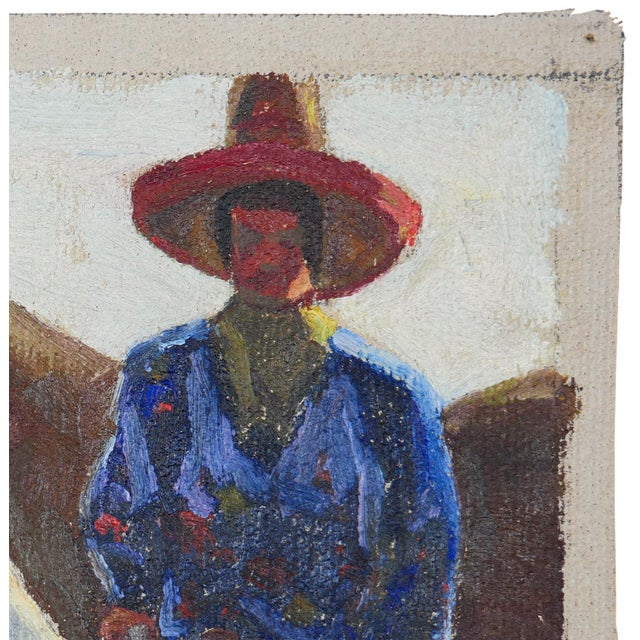 Mid 20th Century Fred Darge Blue, Red, and Brown Abstract Impressionist Painting of a Cowboy on a Horse, Mid-20th Century For Sale - Image 5 of 10