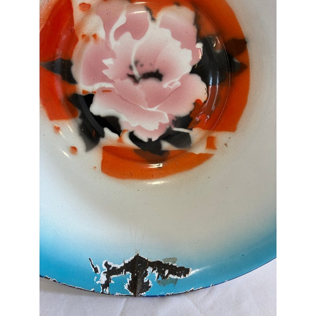 Mid 20th Century Vintage Hand Painted Enamel Bowl With Floral Motif For Sale - Image 5 of 11