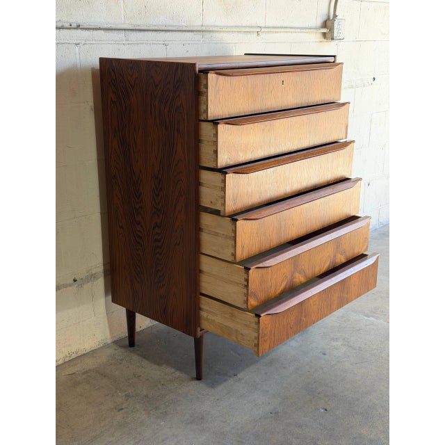 Mid-Century Modern Rosewood Tall 6-Drawer Dresser Danish Mid-Century Modern High Chest 1960s For Sale - Image 3 of 11