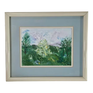 Landscape Gouache Framed Watercolor Painting " Signed "Ann"