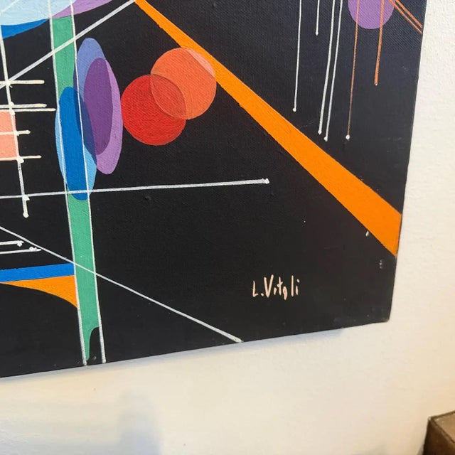 A 1980s Kandinsky Style Futurist Abstract Italian Oil Painting by Libero Vitali For Sale - Image 11 of 16