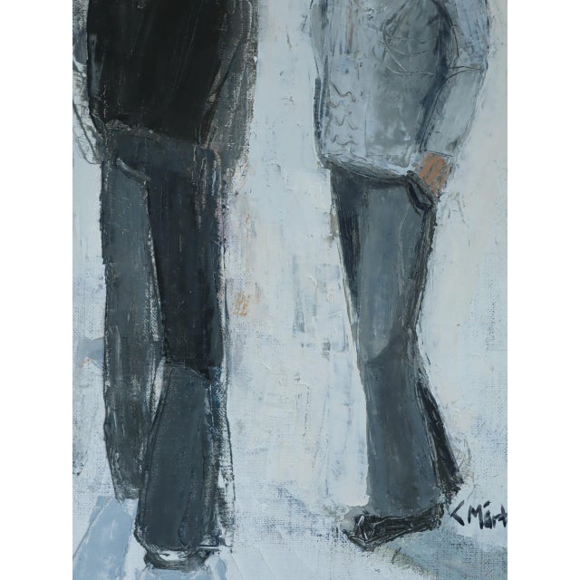 Blue 1979 Modernist 'Between Presences' Vintage Original Swedish Figurative Oil Painting, Framed For Sale - Image 8 of 12
