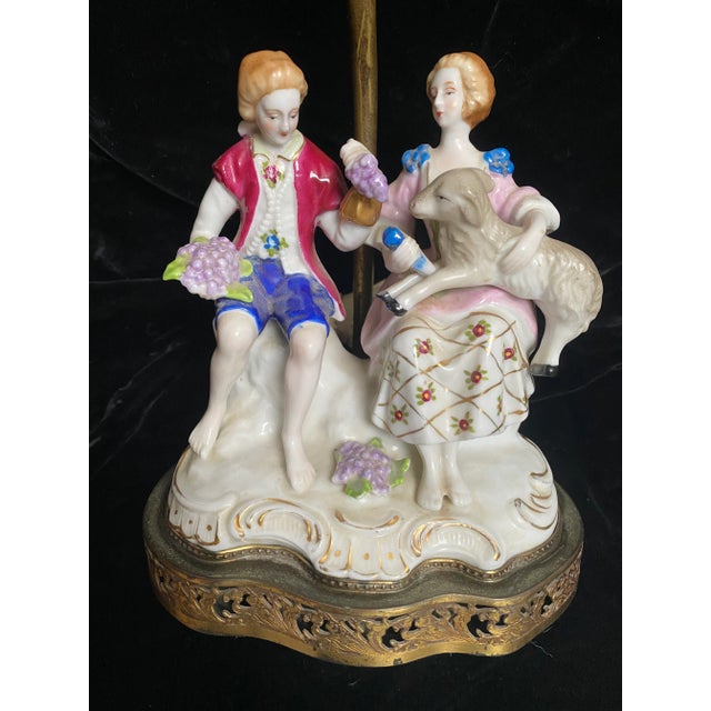 1920s French Porcelain Man and Woman With Lamb Figurative Lamp For Sale - Image 9 of 12