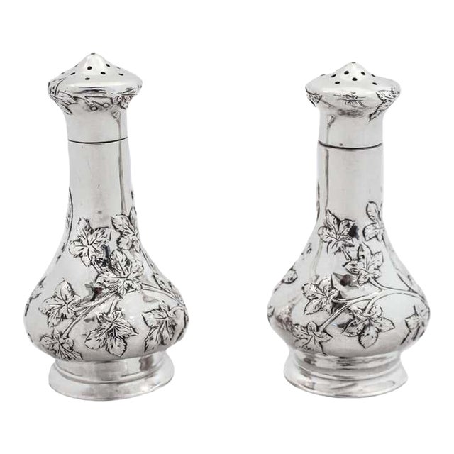 Sterling Silver Art Nouveau Salt Shakers - A Pair For Sale