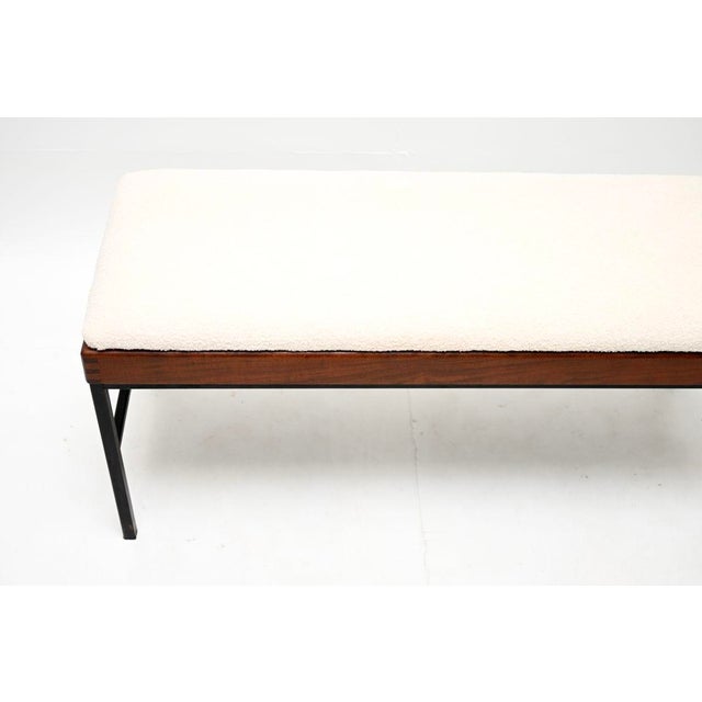 Vintage Wooden Steel Bench in Boucle, 1950 For Sale - Image 4 of 8